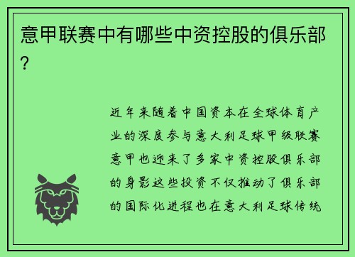 意甲联赛中有哪些中资控股的俱乐部？