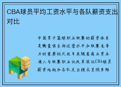 CBA球员平均工资水平与各队薪资支出对比