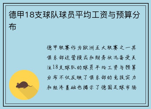 德甲18支球队球员平均工资与预算分布